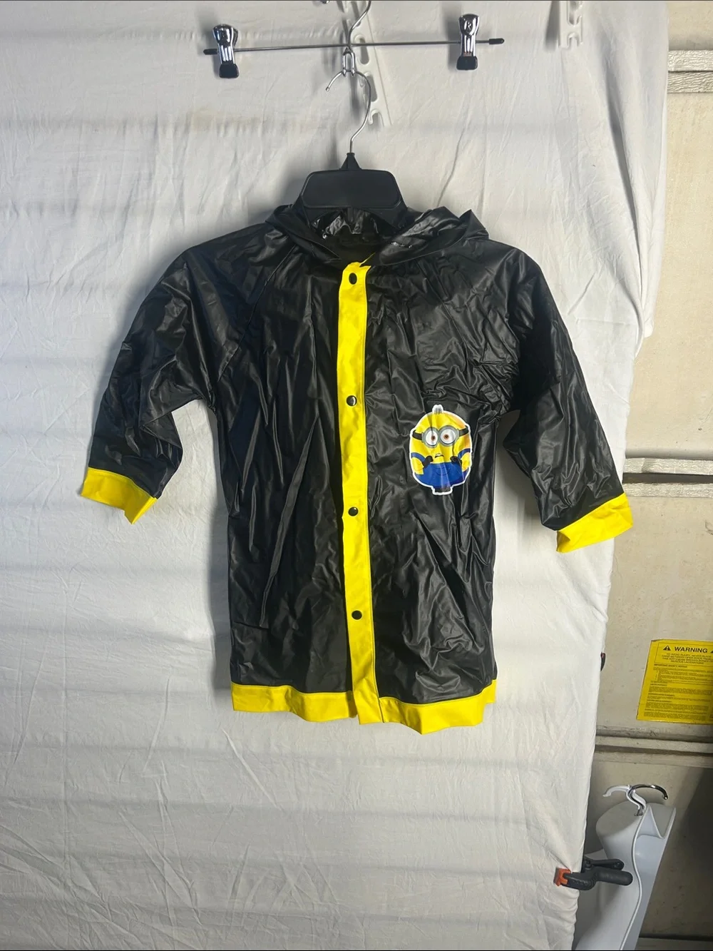 Kids Black and Yellow Hooded Raincoat with Character Patch